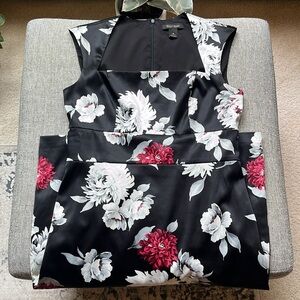 White House Black Market Black Floral Midi Dress with Red and White Blooms